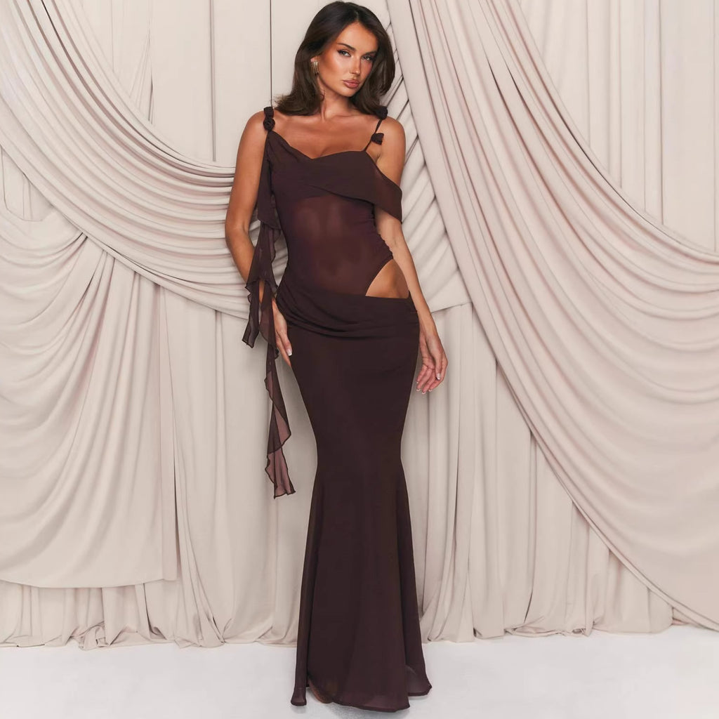 Hollow Out See-Through Patchwork Strap Dress