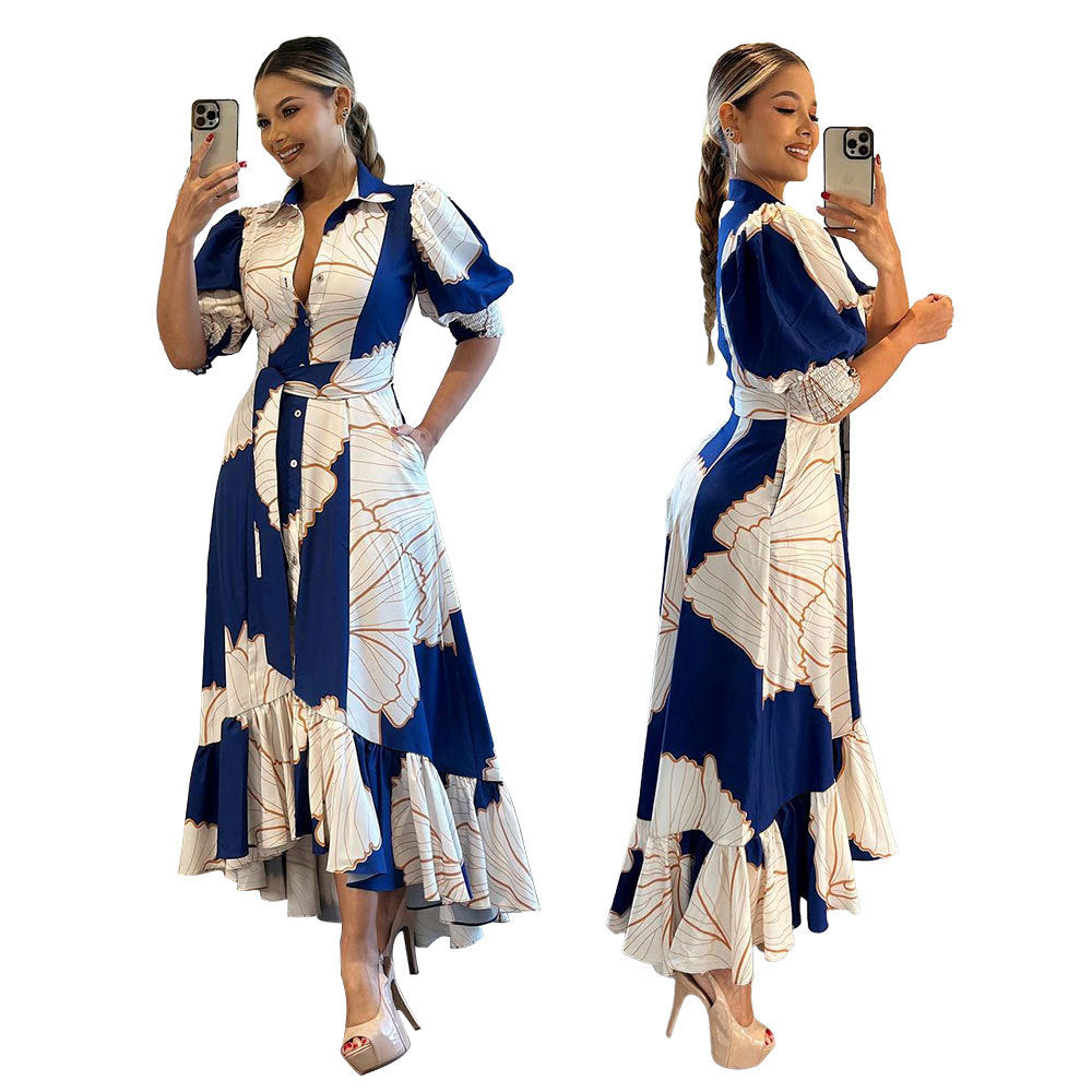 Irregular High Waist Chic Printed Long Dress