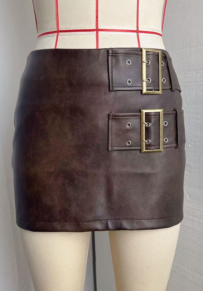 Women bodycon pu-leather skirt