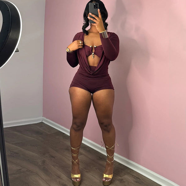 Deep V-Neck Slim Fit Jumpsuit for Streetwear & Club Wear