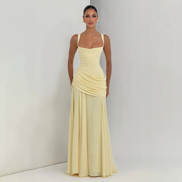 Colorful Square Neck Ruched Dress for Spring Events