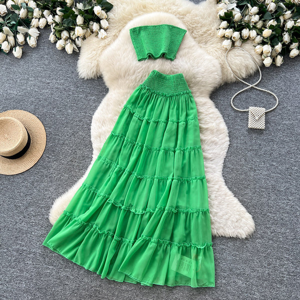 Top & Cascading Ruffle Skirt Two-Piece Set for Summer