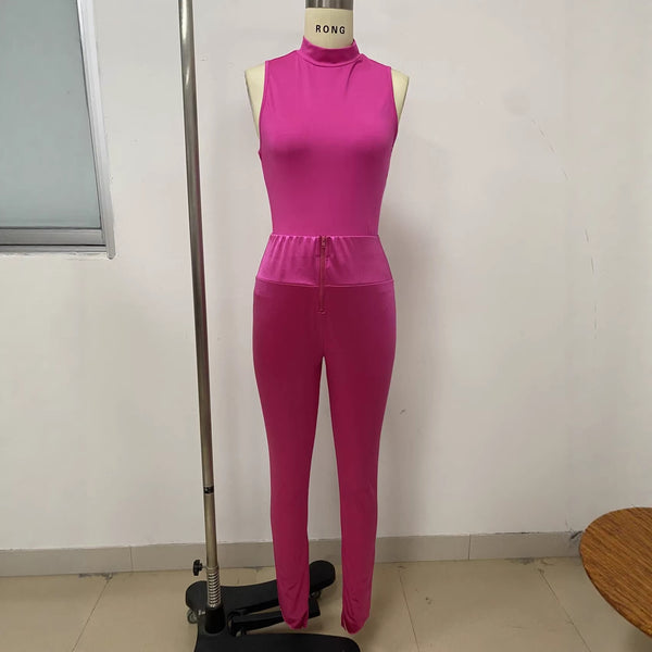 Solid Sleeveless Bodysuit & Pants Two-Piece Set for Autumn/Winter