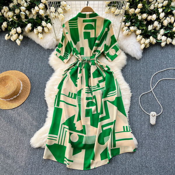 Printed Lace-Up Maxi Dress for Summer Holidays