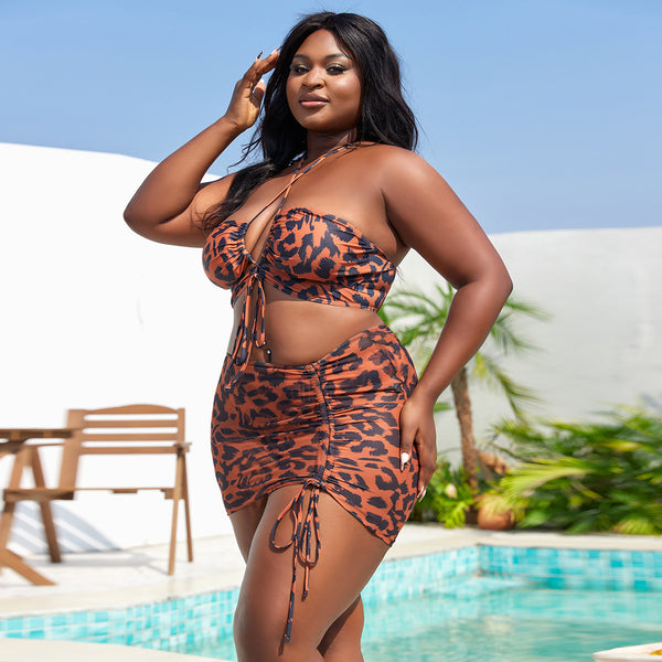 Plus Size Printed Three-Piece Swimsuit Set