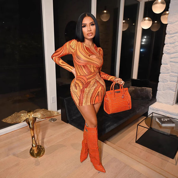 Hollow-Out Bodycon Dress for Evening Club Wear