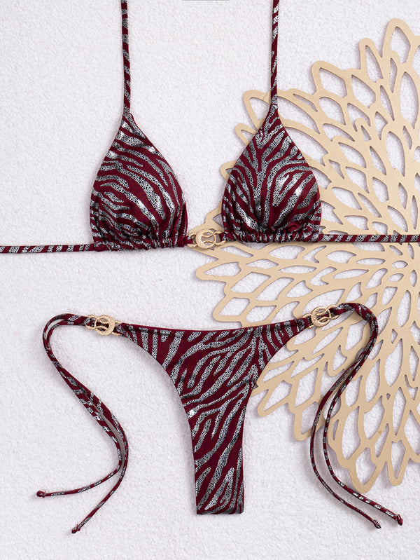 Halter Neck Lace-Up Two-Piece Swimsuit