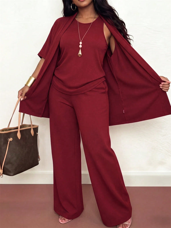 Jacket Vest & Pants Three-Piece Set for Casual Wear