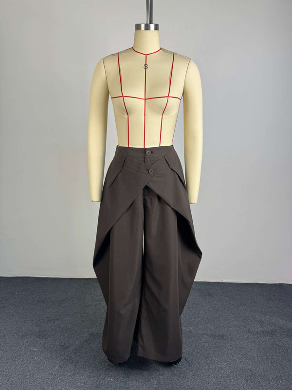 High Waist Slim Fit Draped Wide Leg Pants for Summer Casual Wear