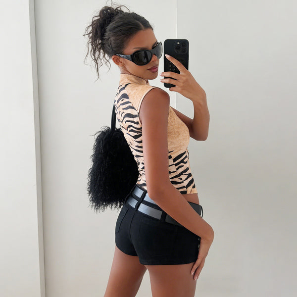 Hollow-Out Animal Print Colorblock T-Shirt for Summer Streetwear