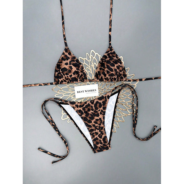 Leopard & Plaid Print Two-Piece Bikini Swimsuit for Beachwear