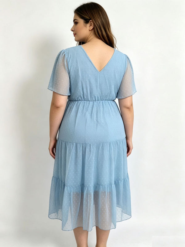 Plus Size V-Neck Short-Sleeve Dress for Summer Casual
