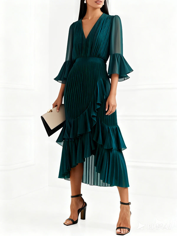 Ruffled Irregular Hem Maxi Dress for Elegant Events