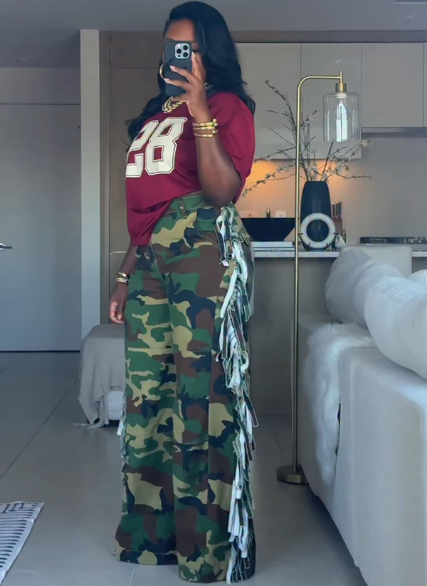 Camouflage Denim Wide Leg Cargo Jeans for Streetwear