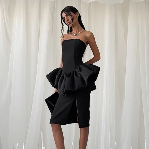 Strapless Top & High Slit Skirt Two-Piece Set for Party Wear