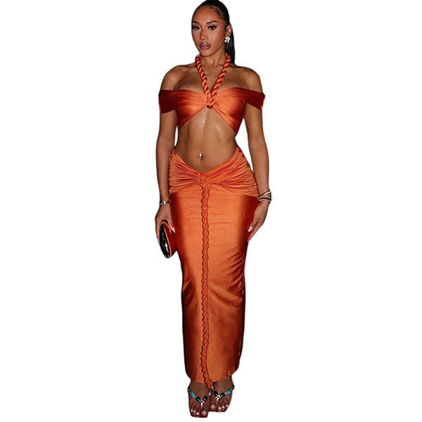 Halter Strapless Crop Top & Skirt Set for Summer Holidays