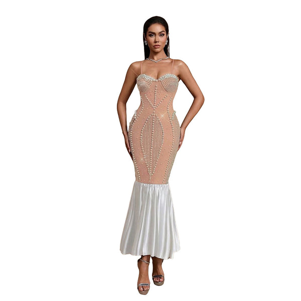 Strapless Beaded Bodycon Dress for Formal Parties