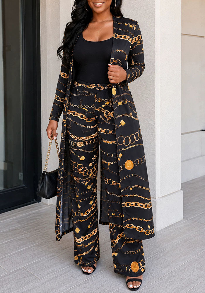 Printed Long-Sleeve Jacket & Tight-Fitting Pants Two-Piece Set