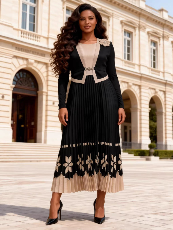 Plus Size African Women Pleated Beaded Embossed Maxi Dress