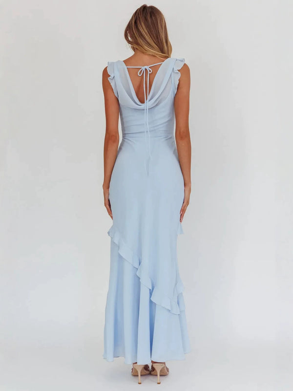 Solid Ruffle Maxi Dress for Summer Holidays