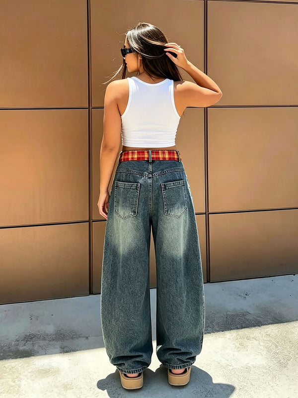 Applique Embroidered Star & Sword Denim Pants for Streetwear