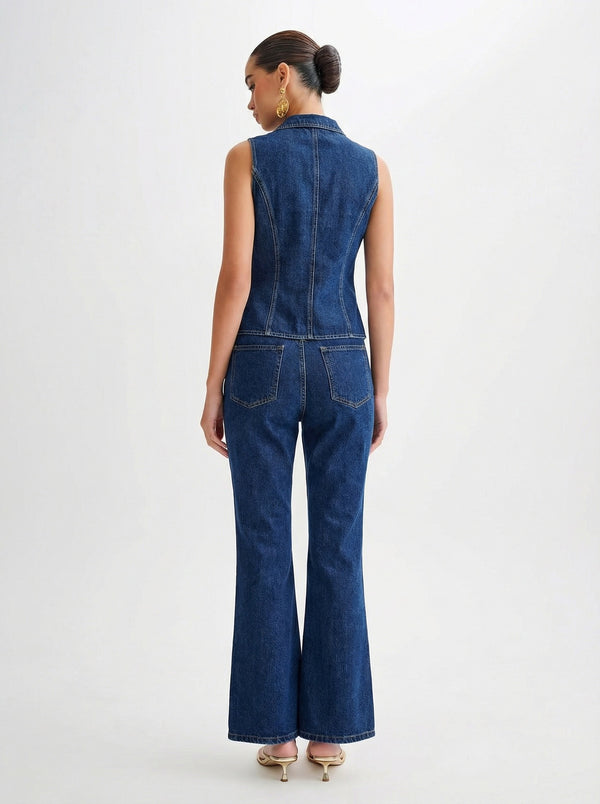 Women Sleeveless Denim Vest and Wide-Leg Pants Two-Piece Set
