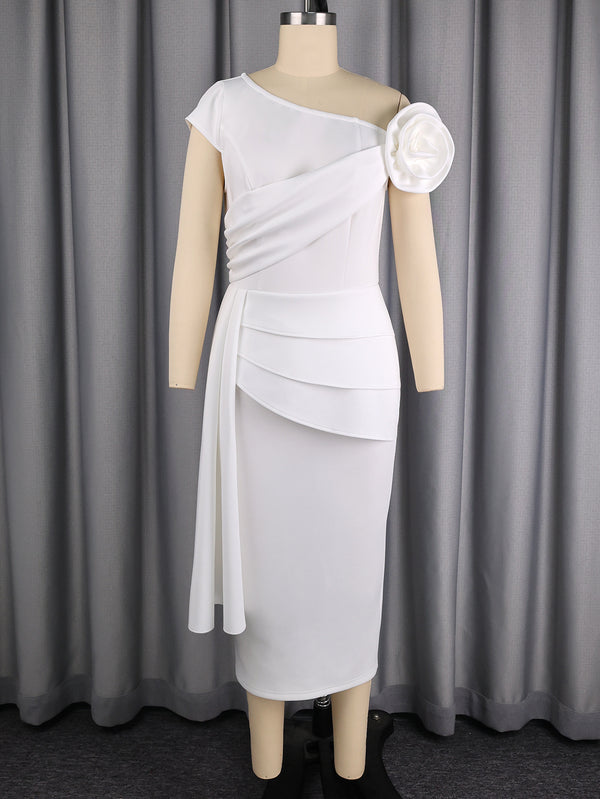 Short Sleeve Ruffle Trim Bodycon Dress for Summer