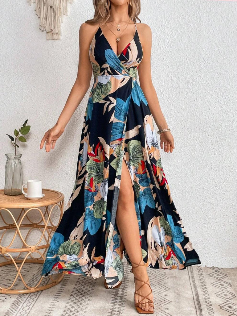 Women's Printed Slash Strap Slip Dress