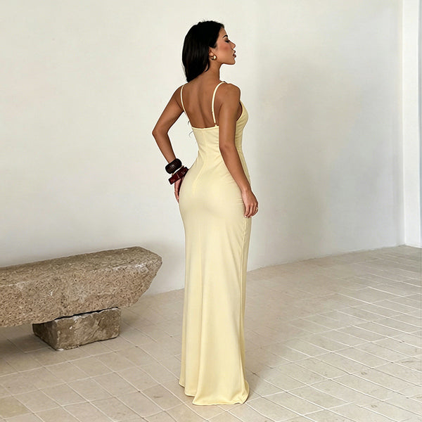 Strap Low Back Slit Dress for Evening Wear