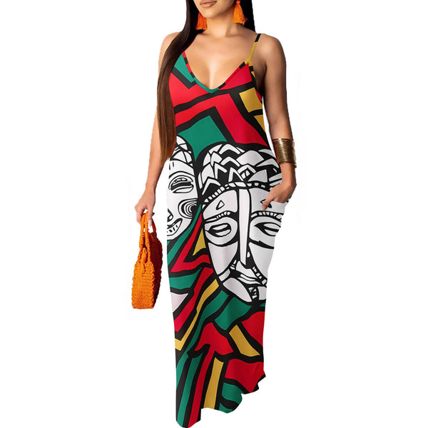 Loose Sleeveless V-Neck Strap Dress for Summer Casual Wear