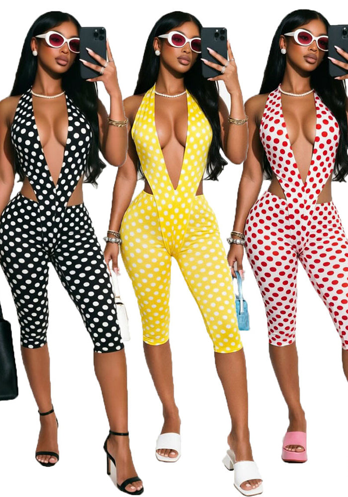 Polka Dot Sleeveless Lace-Up Two-Piece Set for Summer