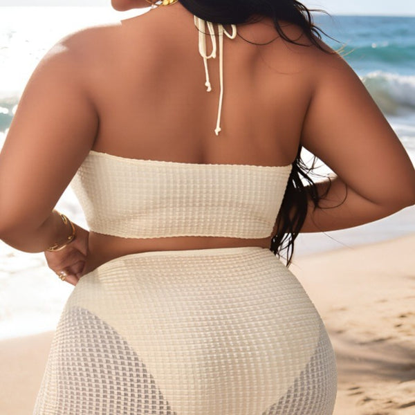 Plus Size Crisscross Halter Two-Piece Bikini & Cover-Up Skirt Set