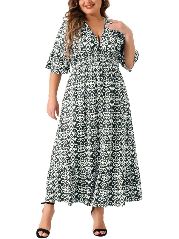 Plus Size Printed Short-Sleeve Maxi Dress for Casual Wear