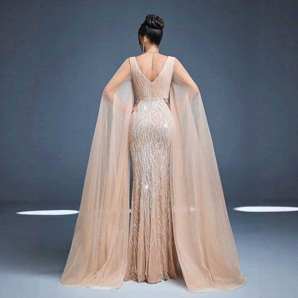 Sequin Beaded Ribbon Formal Evening Dress for Parties