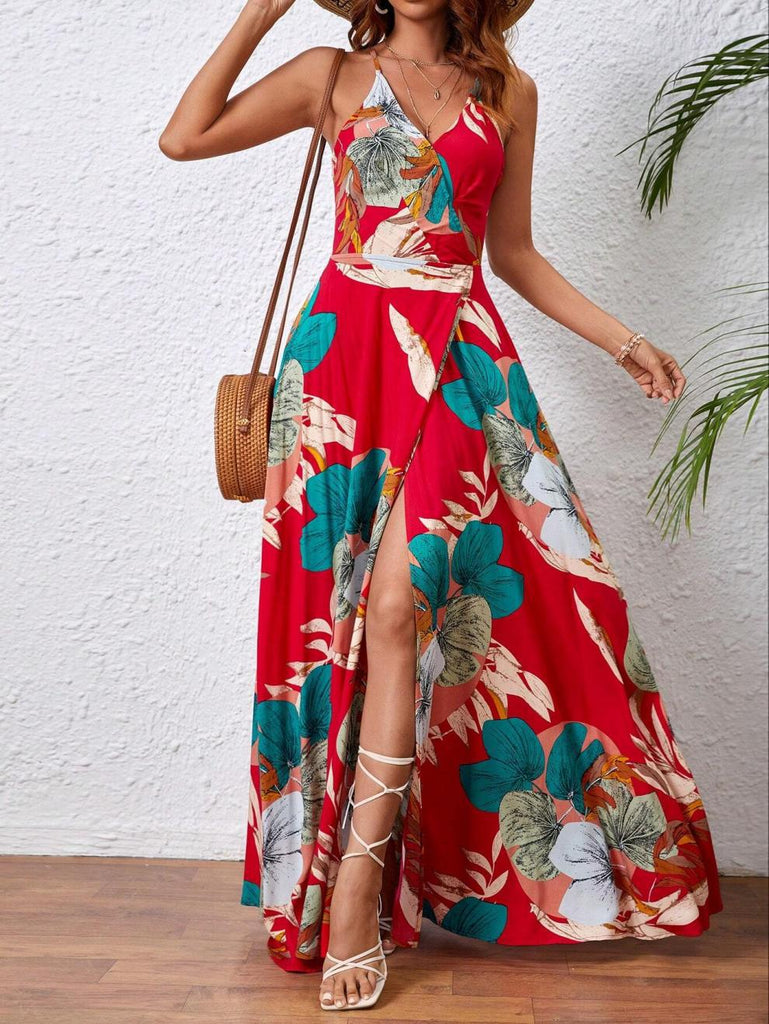 Women's Printed Slash Strap Slip Dress