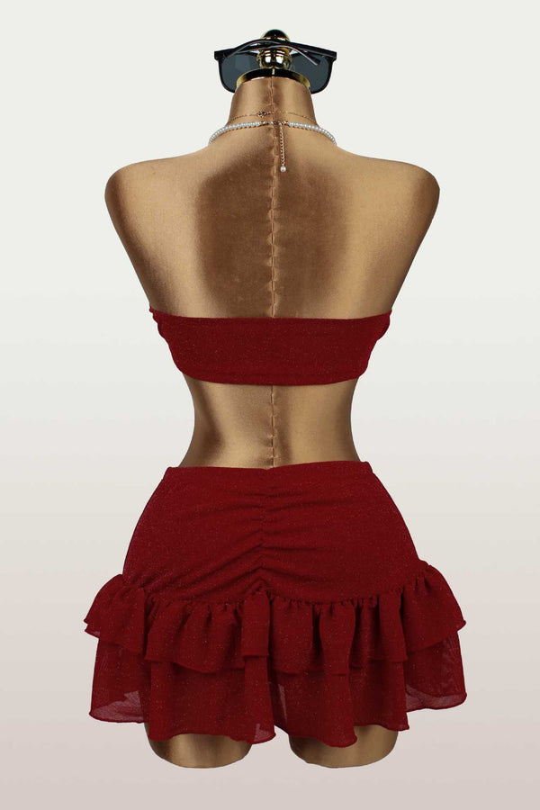 Strapless Ruffle Top & Skirt Set for Evening Parties