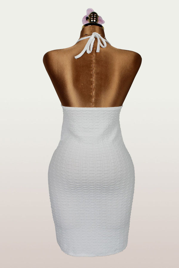 Solid Halter Neck Hollow-Out Low Back Mini Dress for Holiday Parties