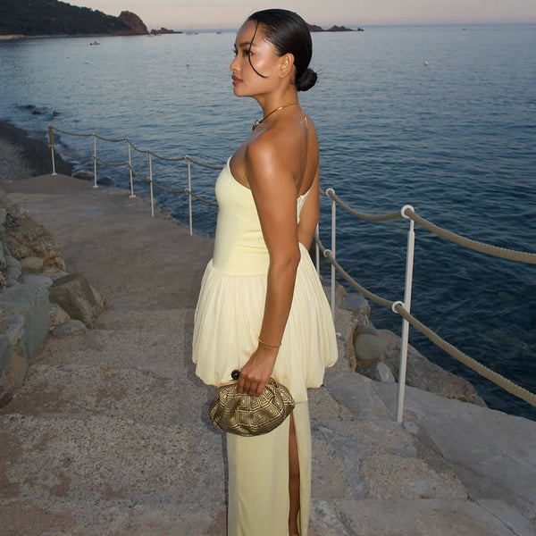 Solid Strapless Slim-Fit Bodycon Dress for Summer Beach Holidays