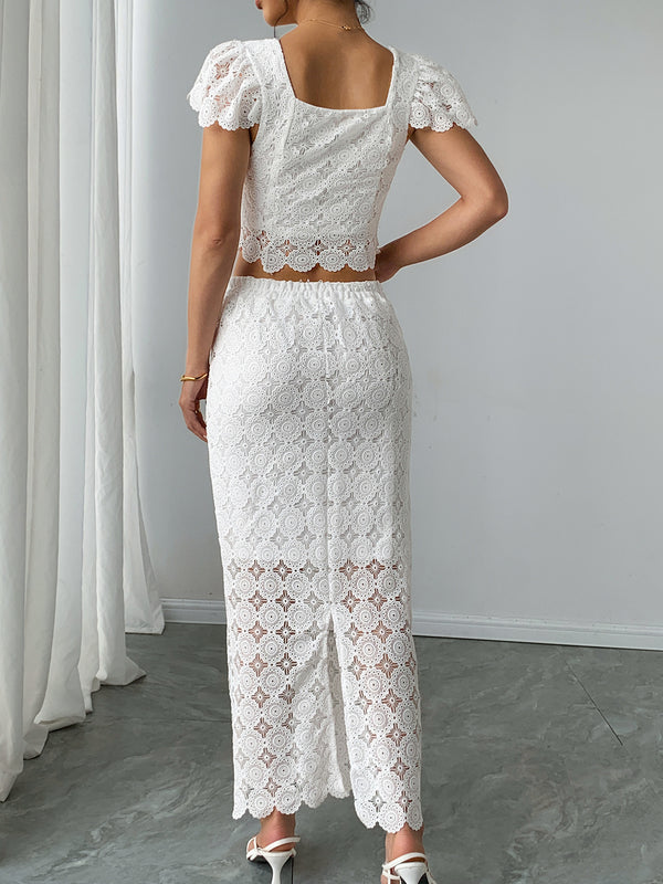 Square Neck Top & Slit Skirt Two-Piece Set