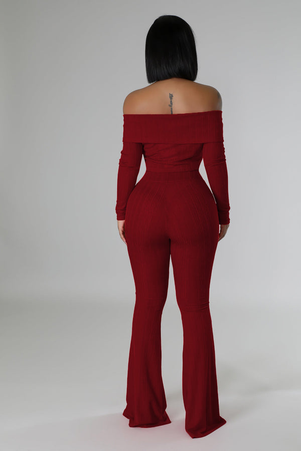 Solid Off-Shoulder Top & Wide Leg Pants Two-Piece Set