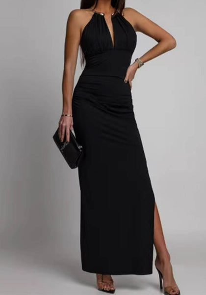 Women Sexy V-Neck Sleeveless Sexy Solid Maxi Dress
