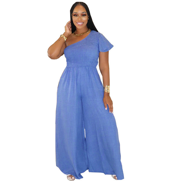 Slash Shoulder Wide Leg Jumpsuit for Casual Evening Wear