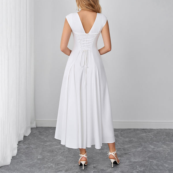 Backless Lace-Up Maxi Strap Dress for Evening Wear