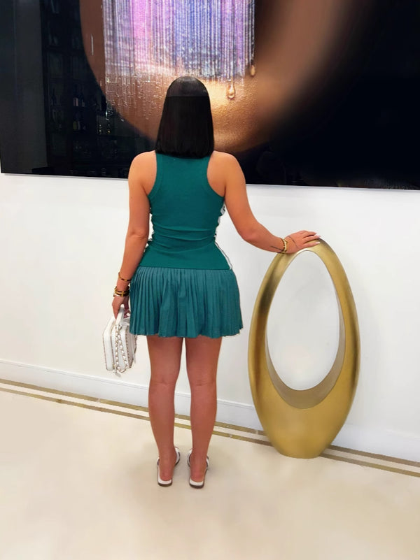 Ribbed Sleeveless Pleated Dress for Summer Casual Wear