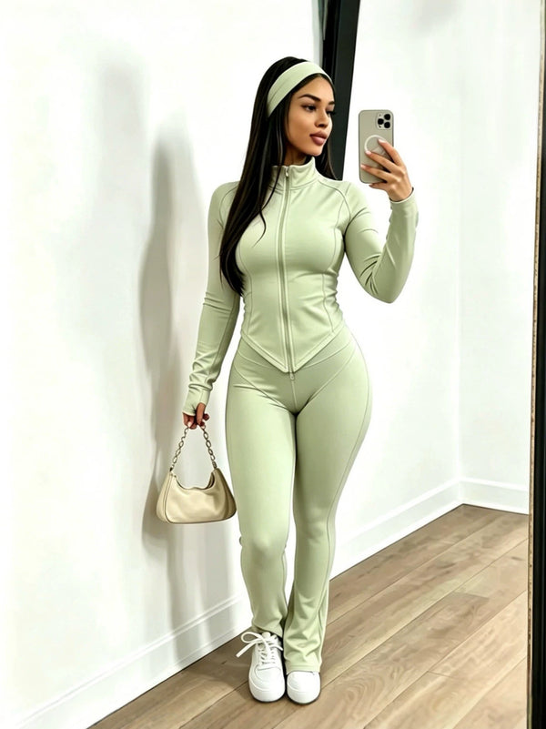 Tight-Fitting Long-Sleeve Bell-Bottom Three-Piece Pants Set for Casual Wear