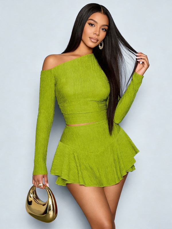 Off-Shoulder High Stretch Slim Fit Mini Skirt Two-Piece Set for Parties