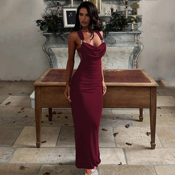 Backless Ruched Lace-Up Dress for Summer Evening Parties