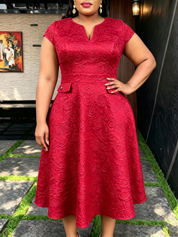 Plus Size Jacquard Short-Sleeve Maxi Dress for Casual Wear