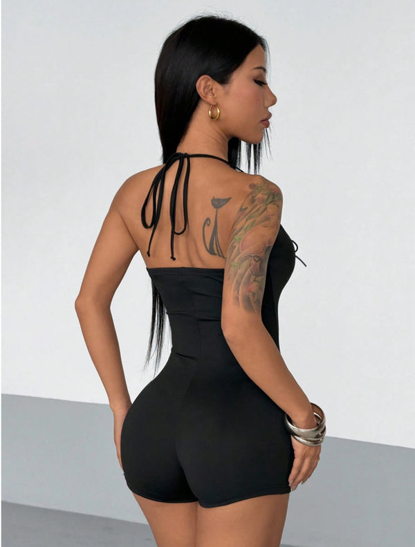 V-Neck Lace-Up Cutout Camisole Bodysuit for Clubwear
