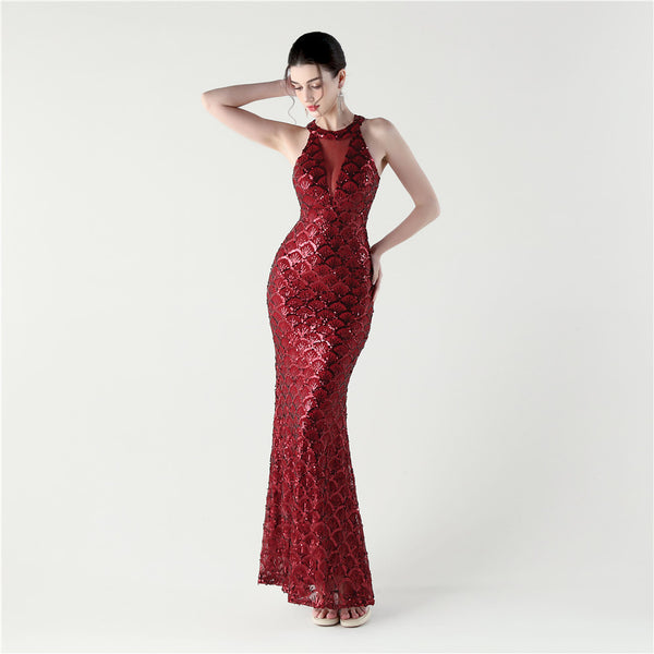Sequin Mesh Slim Sexy Mermaid Evening Dress Dinner Party Gown